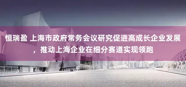 恒瑞盈 上海市政府常务会议研究促进高成长企业发展，推动上海企业在细分赛道实现领跑